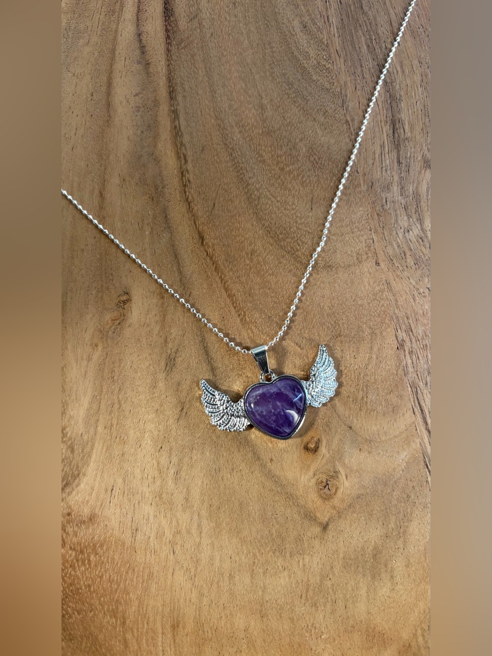 Amethyst Silver Winged Heart Pendant Necklace - Picture 10 of 13